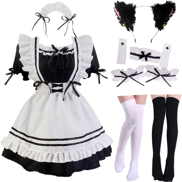 anese Maid Outfit Anime French Maid Förkläde Klassisk Lolita Fancy Dress Cosplay Kostym för Halloween Party Asia XL(US-M)