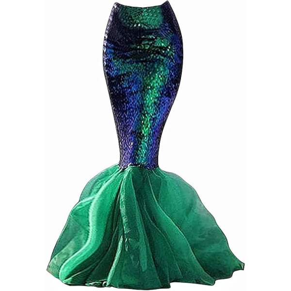 pi Dam Mermaid Svans Kostym Paljetter Maxi Kjole Halloween Fest Klä Upp Cosplay Outfit Grön US 2-4