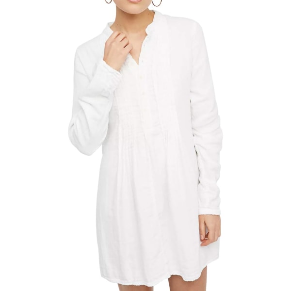 ivimos tunikaklänning för kvinnor Höst bomull med knappar långa ärmar Casual miniskjortaklänning Vit X-Large