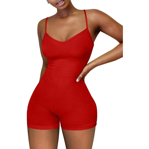 AXN Dam Sexy Ärmlös Spaghetti Rem Jumpsuit Kort Rompers Festklubb Röd Medium