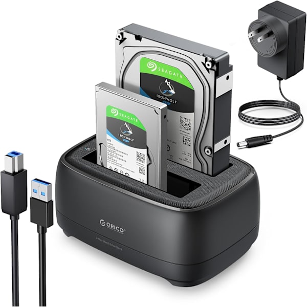 Extern hårddiskdockningsstation för 2,5/3,5 tum HDD SSD USB 3.0 till SATA hårddiskdocka upp till 20 TB stödjer UASP 12V nätadapter DD28U3-US