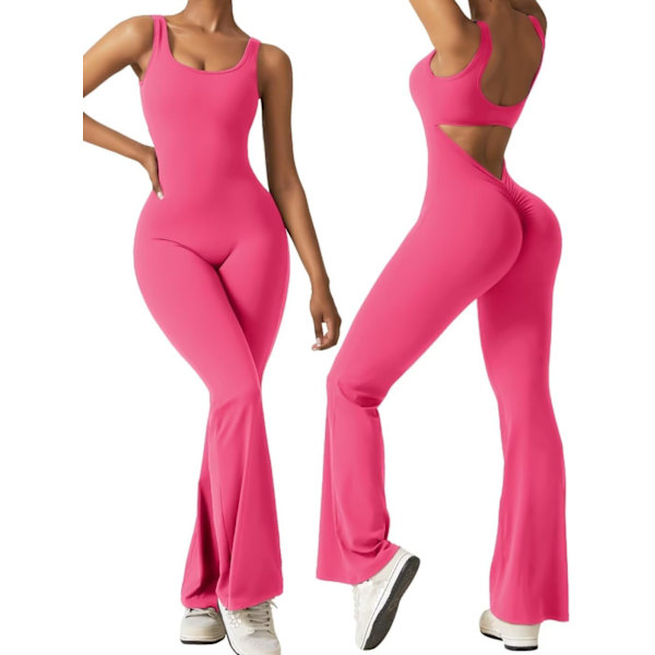 tvie Dam Sleeveless Flare Jumpsuits Sexig Rygglös Tank Tops Bodycon Scrunch Butt Yoga Rompers Seamless Unitard Playsuit