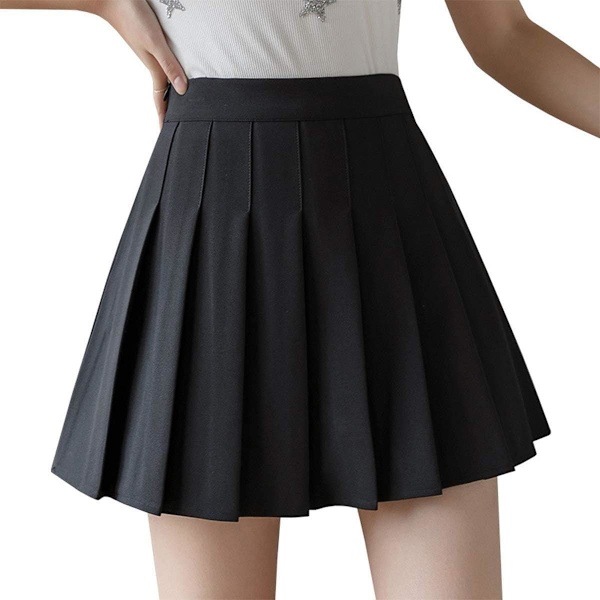ls Dam Högt Midja Enfärgad Plisserad Kjol Skater Tennis Skoluniformer A-linje Minikjol Foder Shorts Svart X-Large