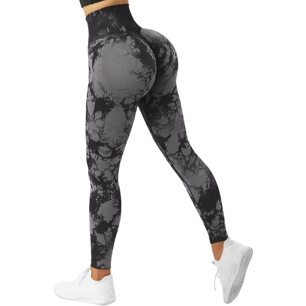 Kvinnors Scrunch Stretch Butt Lifting Leggings Sömlösa Högmidjade Squat Proof Workout Yoga Byxor #1 Upgrade Black Tie Dye Small