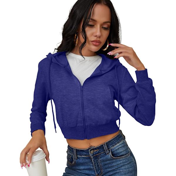's Dragkedja upp Hoodies Klippt Cardigan Jacka Snörning Huvtröjor Casual Långärmad Topp… Blå X-Large