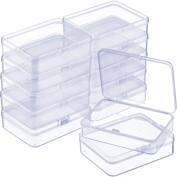 INIOR 12-pack klara plastpärlor förvaringsbehållare Box med gångjärnslock för pärlor och mer (5,2 x 3,03 x 1,18 tum) 4,45 x 3,3 x 1,18 tum