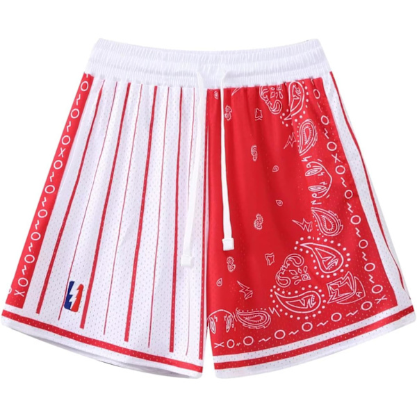 EMON Herr Basketboll Shorts Träning Athletic Paisley Shorts Mesh Print Löparshorts Vita Röda Medium