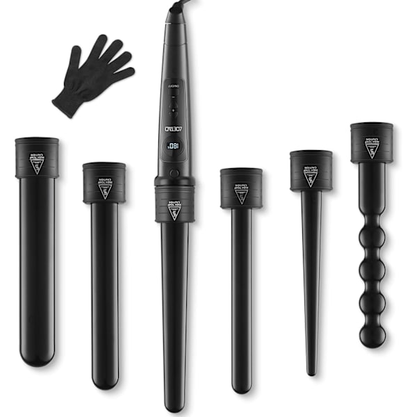 LTAD Curling Wand Tong Hair Curler Set 6 i 1 locktång med PTC Keramiska fat LCD 80°C-230°C Temperaturkontroll