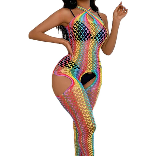 &myaboys Damstrumpor i fisknät Bodystocking Sexig Lingerie Bodysuit Damunderkläder Fisknät Sexiga Strumpor Regnbåge