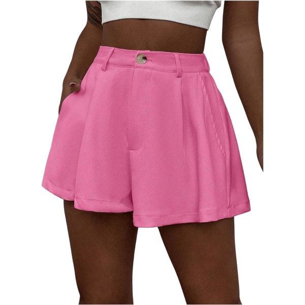 dusa kvinnors elastiska hög midja plisserade breda benshorts med ficka rosa liten