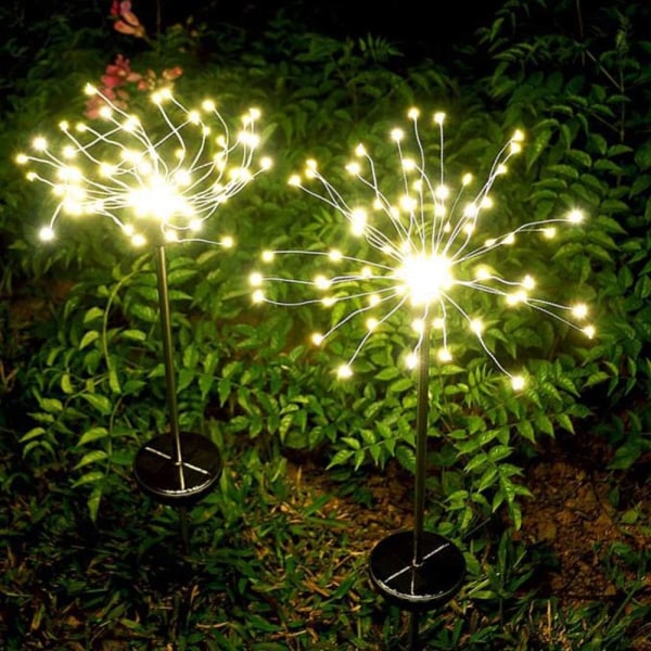 2ack 150 LED utomhussolar trädgårdsstakeljus, 2 blinklägen 50 silvertrådssnöre Vattentät fyrverkeri Starburst Fairy Light för trädgårdsuteplats Ya