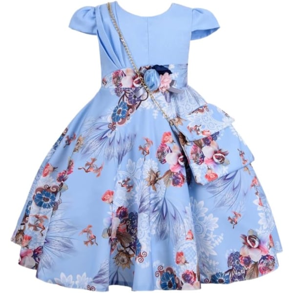 Cosplay Elegant Flower Glown Dress för flickor Young Adult Fashion Bow Flower Barn Party Festival Åldrar 5-9 år Gammal Blå - 7 8 år