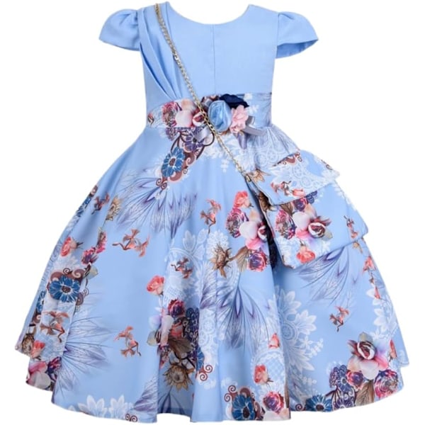Cosplay Elegant Flower Glown Dress för flickor Young Adult Fashion Bow Flower Kids Party Festival Åldrar 5-9 år gammal Blå - 7 5T