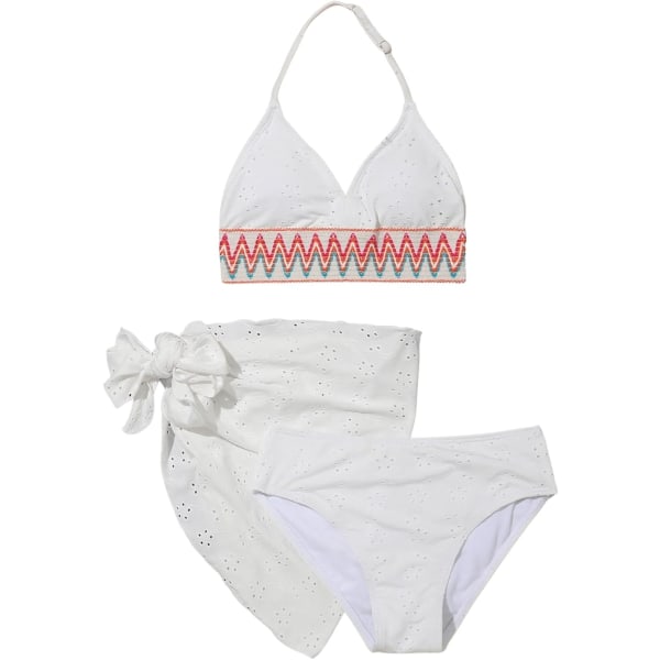 dusa Girl's 3-delad grimma Bikini Set Baddräkt med cover Vit 10 år