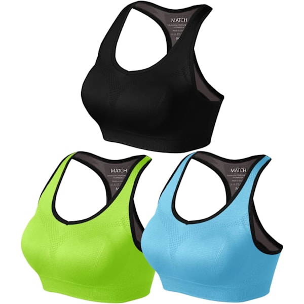 ch Damsporthållare Trådlös Sömlös Vadderad Racerback Yogabhå för Träning Gym Aktivkläder med Avtagbara Kuddar #0001 1 Pack med 3(bla 3X-Large