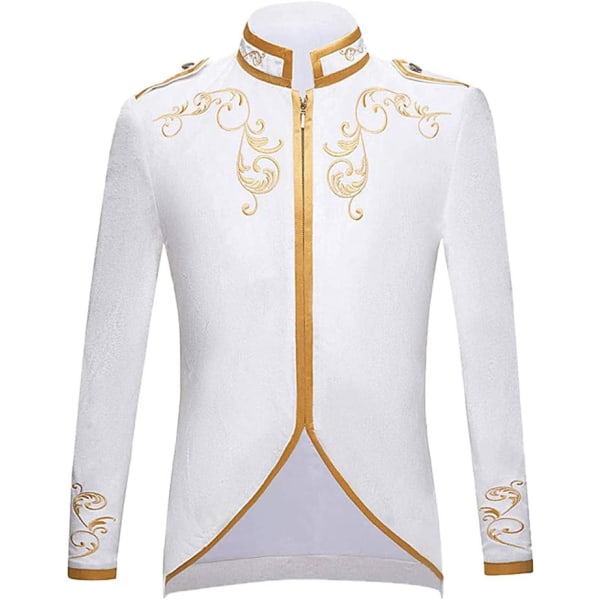 ycasa Herrmode Palace Prince Guld Broderad Jacka Hovuniform Kostym Vit Medium