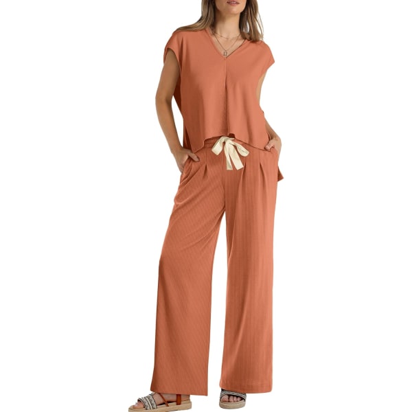EFAN Loungeset för kvinnor Tvådelade outfits Huvtröja Toppar och byxor med vida ben Träningsoverall Sweatsuit 11-orange Medium