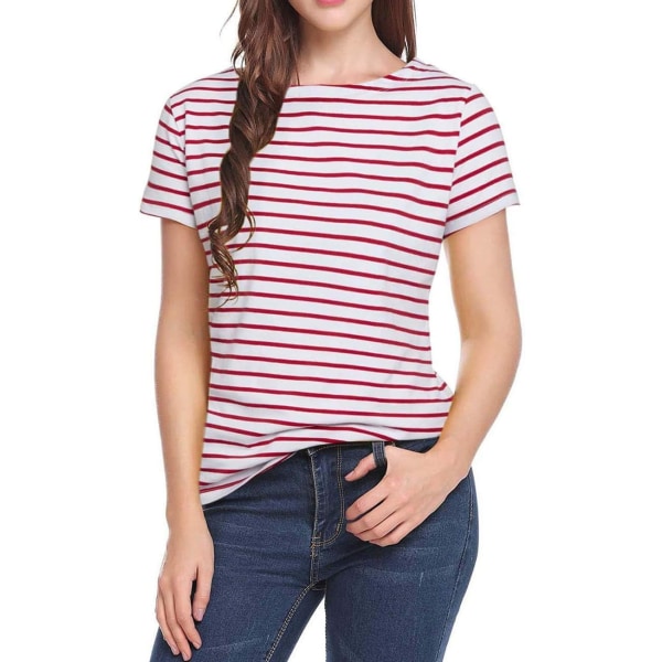oco Dam 80-talets axelbandslös toppar kortärmad casual lös passform blus T-shirt A-röd randig 4X-Large