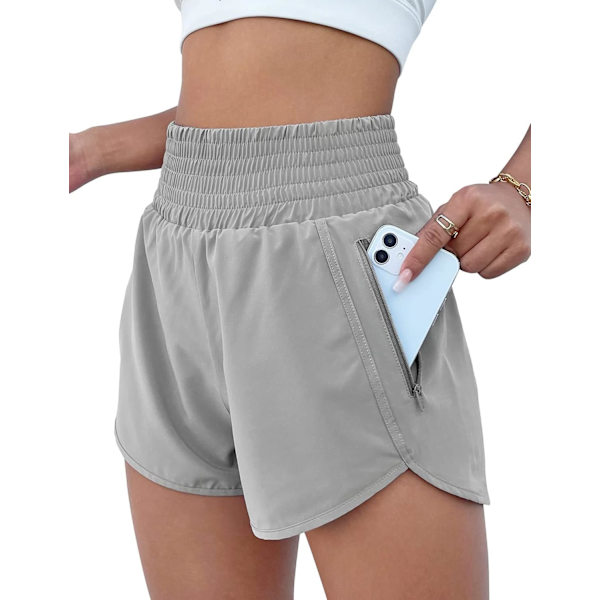 L Dam Athletic Shorts Hög Midja Löparshorts Fickor Sportiga Shorts Gym Elastiska Träningsshorts