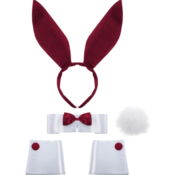 INIOR Kvinnors Kanin Kostym Set Kanin Öron Pannband Krage Fluga Dräkt Manschetter Kaninsvans för påskfest Bourgogne