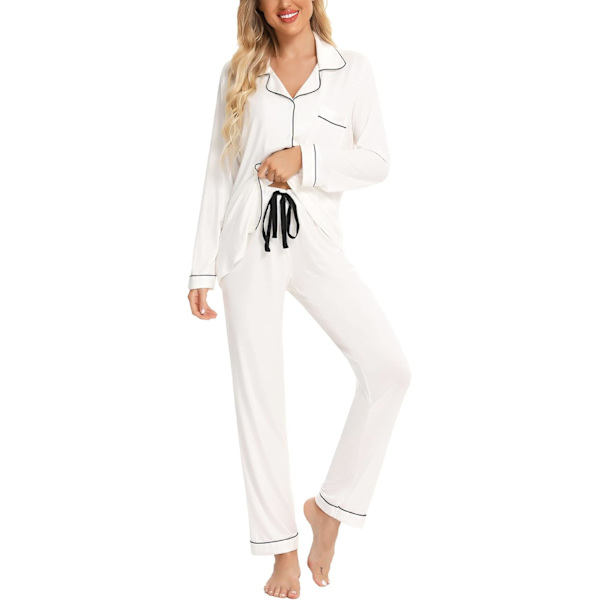 kar Knappuppsättning Pyjamas Set för Kvinnor Långärmad Skjorta och Pyjamasbyxor Mjuka Pjs Lounge Set