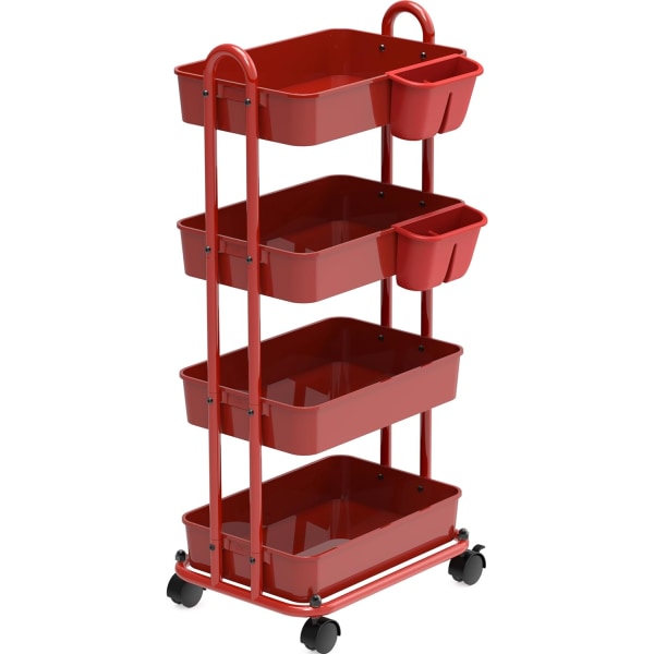 pleHouseware 4-Tier rullande serveringsvagn med korgavdelare och hängande hinkar, turkosröd 4-Tier