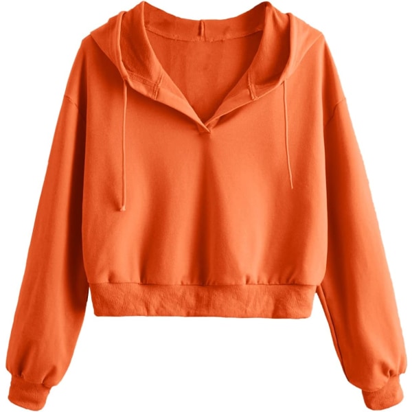 dusa Långärmad Drop Shoulder Dragsko Crop Hoodie Sweatshirt Orange X-Large