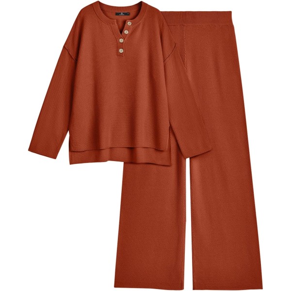 SORY Damer 2-delade Trendiga kläder Oversized Slouchy Matchande Lounge Set Mysigt stickat Loungewear Sweater Set Caramel Large