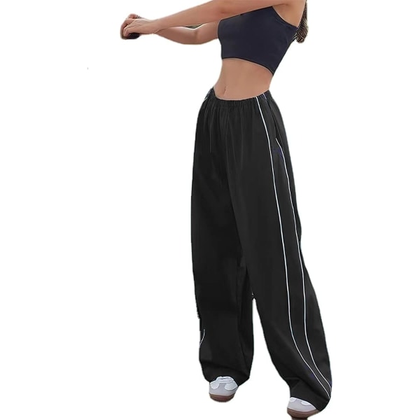 I Track Pants Dam Baggy Byxor Y2k Byxor Fallskärmsbyxor för Kvinnor Y2K Kläder Svart Stor