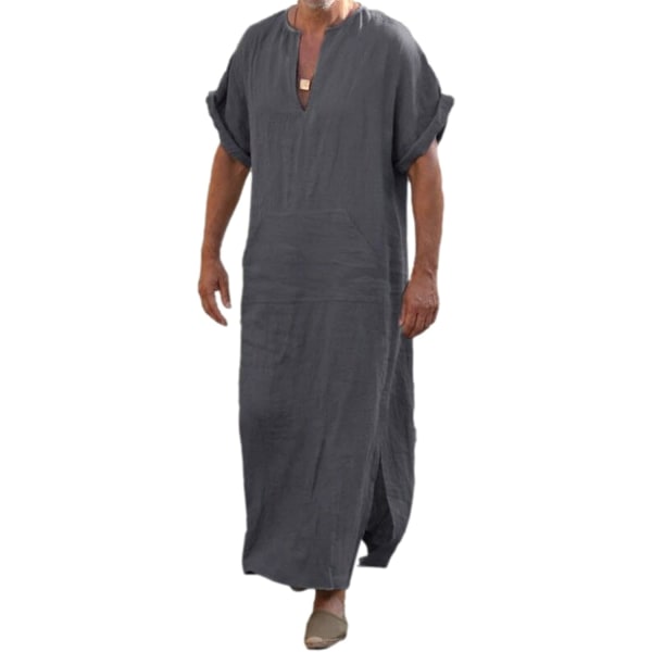 MVA Muslimsklänningar för män Långärmade Randiga Henley-skjortor Kaftan Muslim långklänning Thobe Robe för män Kortärmad-de 4X-Large