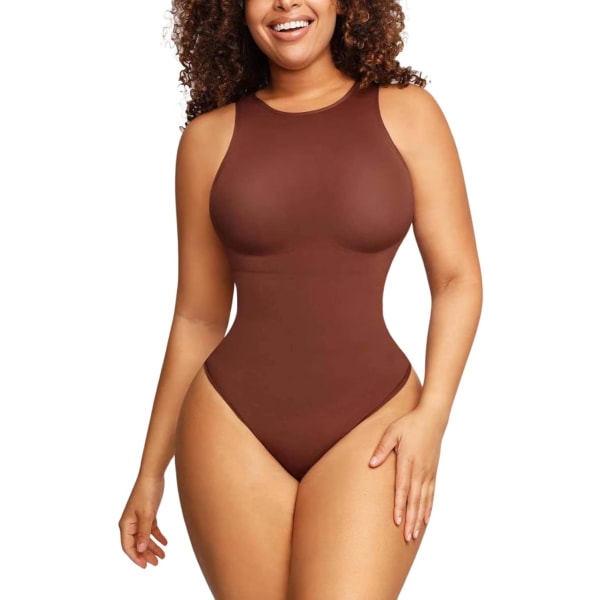 lick Bodysuit för kvinnor Höstkläder för kvinnor 2023 - Body Shaper Långärmad Rund Hals Thong Body Shaping Toppar, Brun, X-Large-XX-Large Brun 3XL/4XL