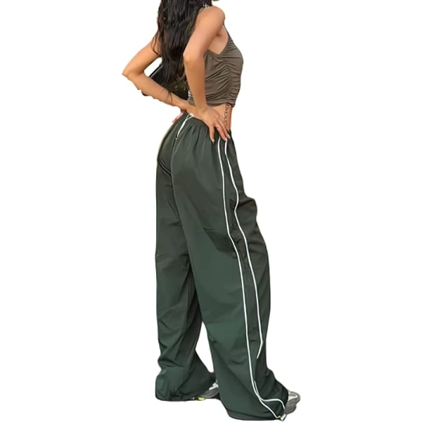 I Track Pants Dam Baggy Byxor Y2k Byxor Fallskärmsbyxor för Kvinnor Y2K Kläder Mörkgrön Liten