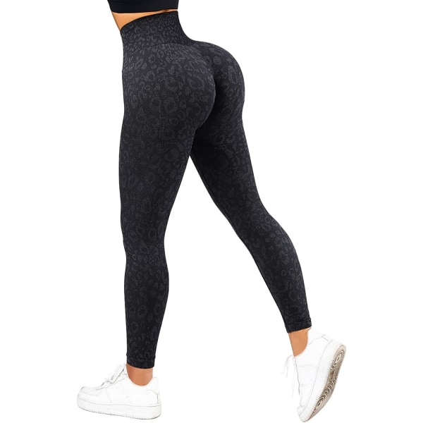 Kvinnors Scrunch Stretch Butt Lifting Leggings Sömlösa Högmidjade Squat Proof Workout Yoga Byxor #1 Upgrade Leopard Black Medium