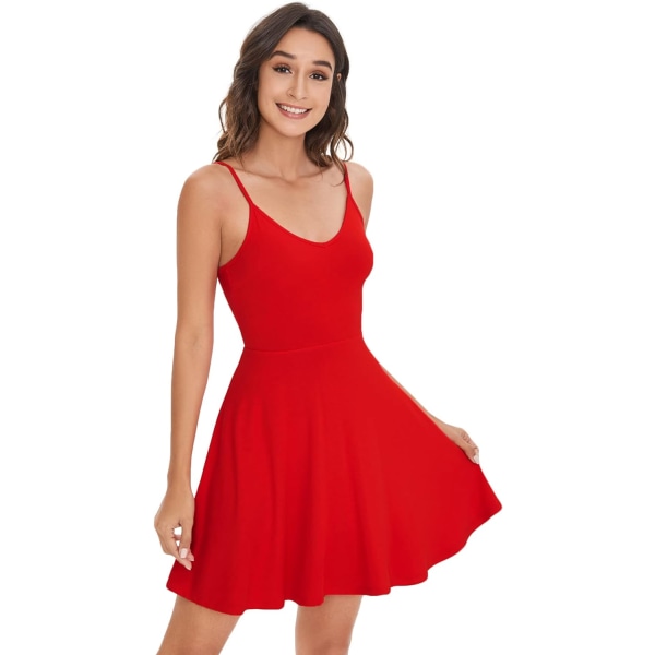 dusa justerbara spaghettiband för kvinnor V-hals utsvängd Cami Slip Dress Red Small