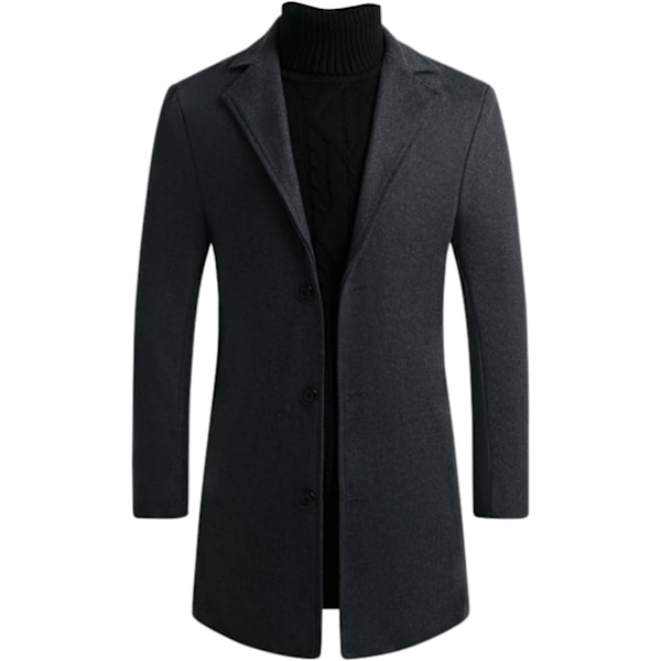 s Slim Fit Vintervarm kappa Ull Trenchcoat Solid Färg Lång Business Jacka Mörkgrå 4X-Large