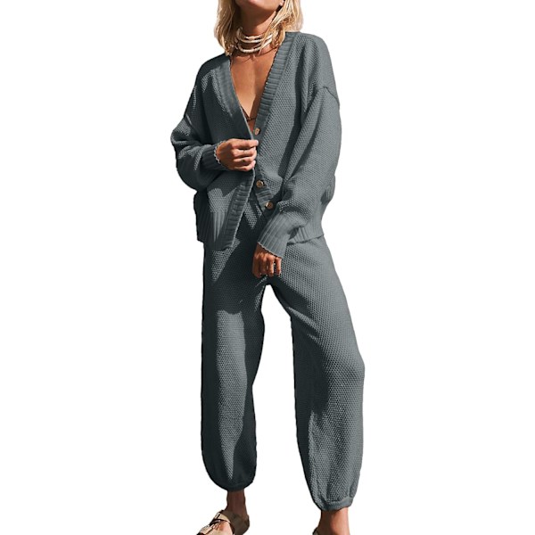 rlov Dam tvådelad outfit tröjset Oversize stickad kofta och hög midja baggy byxor matchande set loungewear set