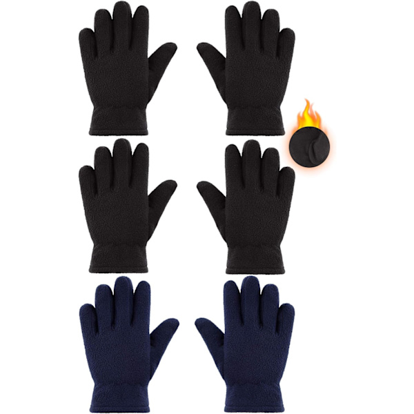 INIOR 3 par barn fleece vinterhandskar varma full fingerhandskar för pojkar flickor barn snö utomhusaktiviteter Suppli svart, marinblå 8-12 år