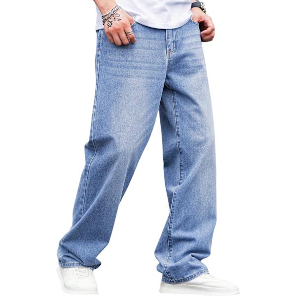 dusa herr High Waist Loose Jeans Baggy Straight Leg Denimbyxor Byxor Medium Blue Small