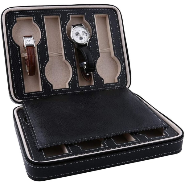 8-lots Watch Box Organizer , PU - läderklocka Watch , rullarmbandsurBlack8 Slots-01