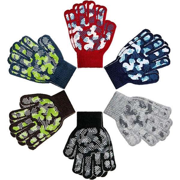 airs Pojkar Flickor Magiska Stretch Gripper Handskar Vinter Stickade Hel Fingerhandskar för 4-8 År Gamla Barn, 6 Stilar, Som Visas