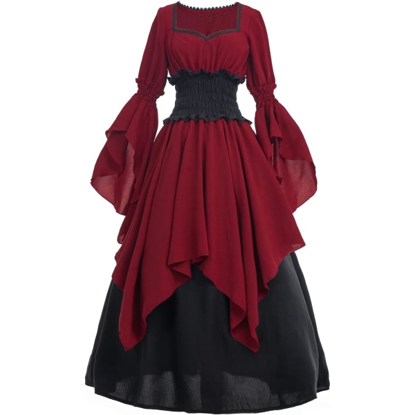 KK Renässansklänning Kvinnor Medeltida Kostym Viktorian Klänningar Pirat Kjol Fairy Witch Klänning Röd+svart XX-Large-3X-Large