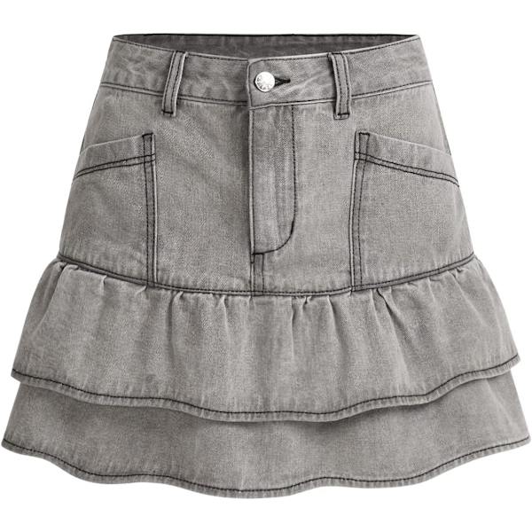 dusa Dam Y2K Volangfåll Hög Midja Kort A Linje Flared Denimkjol Grå X-Small