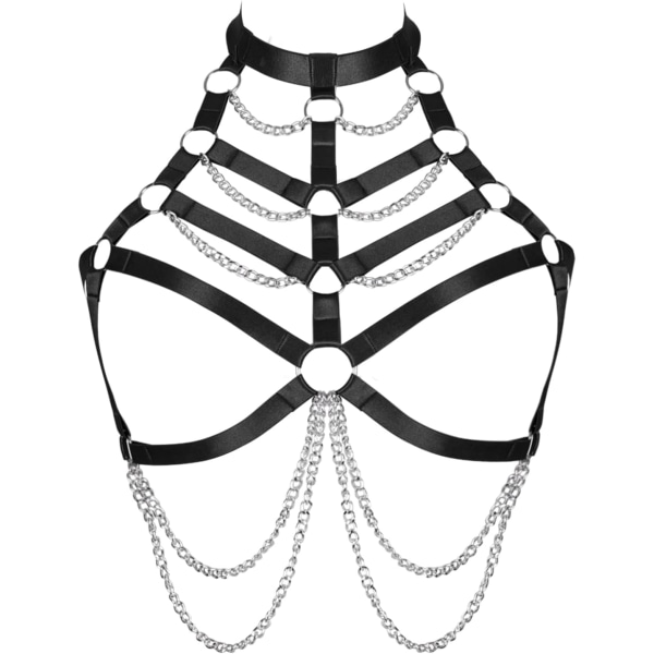 en's bröstsele bh plus size midjekorg metallkedja bh gotisk jul karneval halloween dansdräkt svart 157