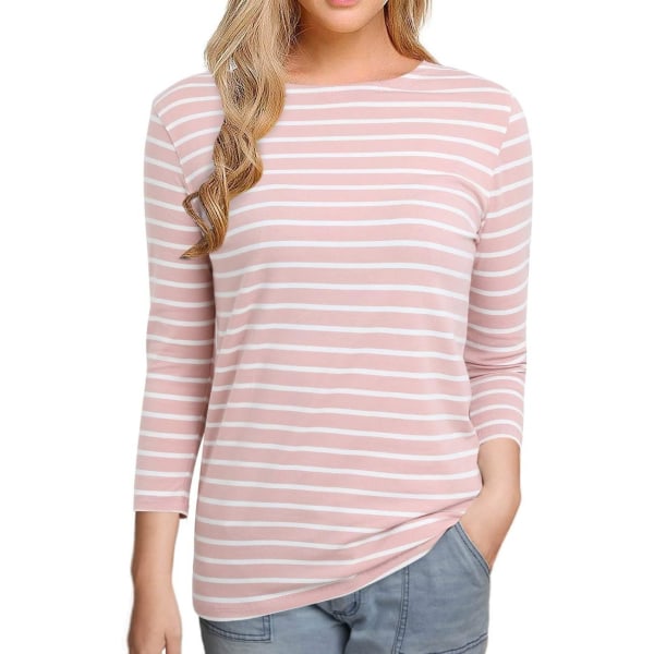 oco Dam 80-talets axelbandslös toppar kortärmad casual lös passform blus t-shirt sl1-3/4 ärm-rosa randig medium