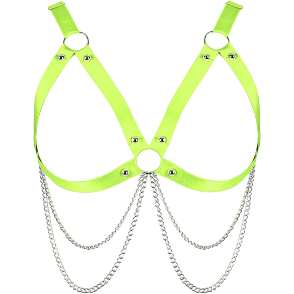 en's Body Harness Plus Size Behå ihålig Punk Metallkedja Behå Gotisk Karneval Jul Halloween Dansdräkt Fluorescerande Grön 40 Plus