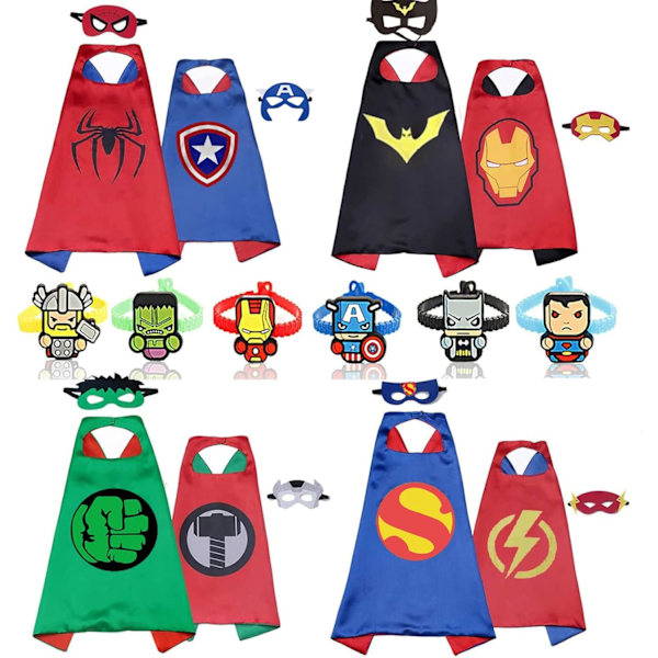 Ks Costumes 4 st vändbara superhjälte-capes 8 st masker 6 st armband för pojkar utklädningsfest