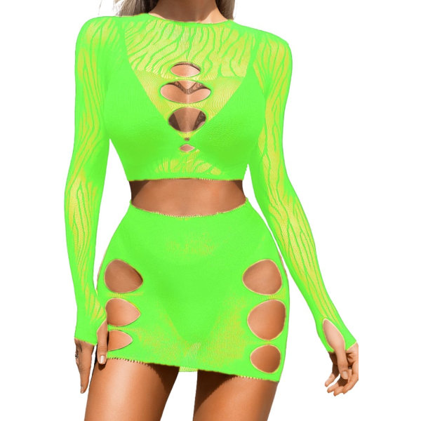 UYAB sexiga danskläder, exotiska underkläder i två set, klubbfestkläder Neongrön