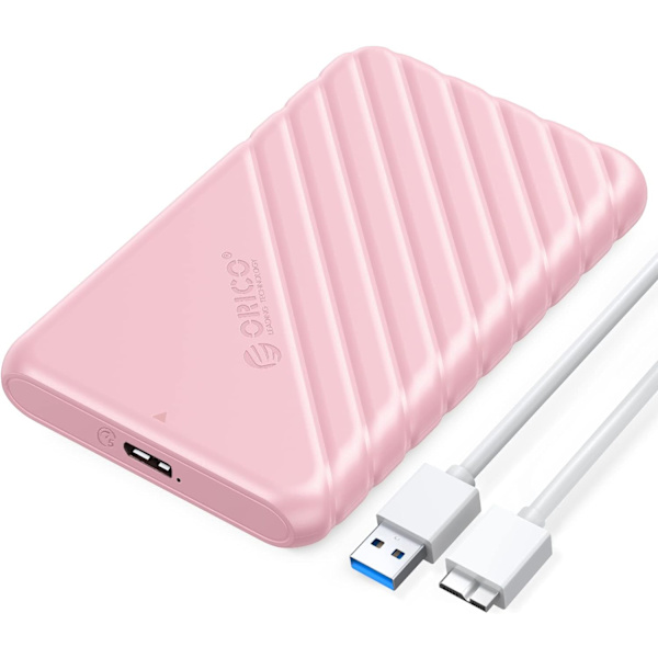 2,5-tums hårddiskkabinett USB 3.0 till SATA III för 7 mm och 9,5 mm SATA HDD SSD verktygsfritt [UASP-stöd] Svart (25PW1-U3) Rosa