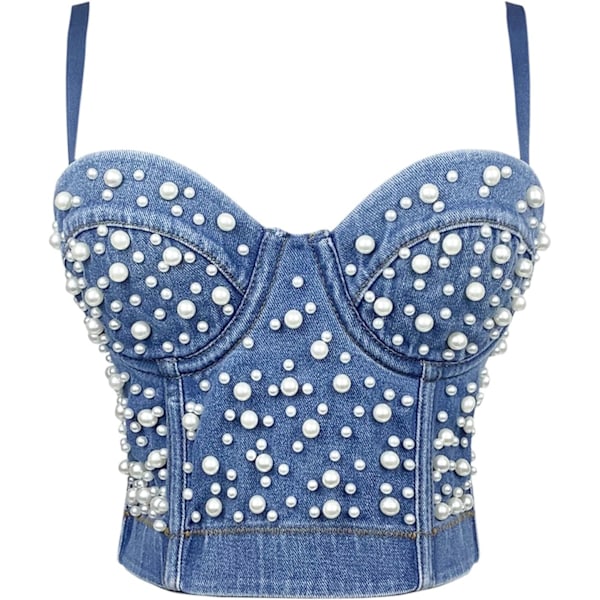 HO Dam Bustier Crop Top Mesh Korsett Topp Push up Rhinestone Diamond BH Club Fest Väst Pb-xs