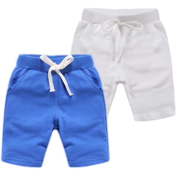 Xiang Boys Girls Summer 2-pack stickade sportshorts, toddler Baby Casual Pull-On mjuka shorts Royal Blue & Wh 2T